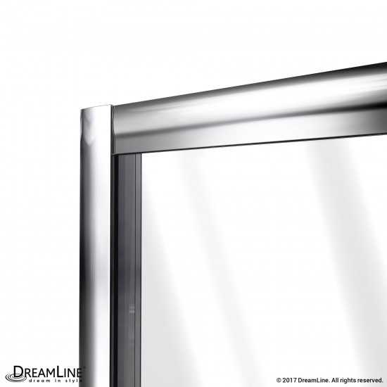 Flex 32 in. D x 60 in. W x 74 3/4 in. H Semi-Frameless Pivot Shower Door in Chrome with Center Drain Black Base Kit