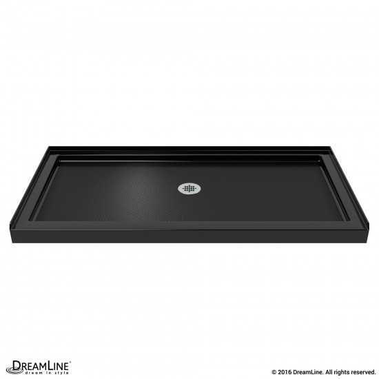 Flex 32 in. D x 60 in. W x 74 3/4 in. H Semi-Frameless Pivot Shower Door in Chrome with Center Drain Black Base Kit
