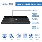 Flex 32 in. D x 60 in. W x 74 3/4 in. H Semi-Frameless Pivot Shower Door in Chrome with Center Drain Black Base Kit