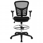 Mid-Back Black Mesh Ergonomic Drafting Chair with Adjustable Chrome Foot Ring, Adjustable Arms and Black Frame