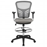 Mid-Back Light Gray Mesh Ergonomic Drafting Chair with Adjustable Chrome Foot Ring, Adjustable Arms and Black Frame