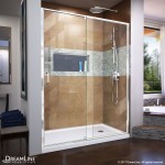 Flex 36 in. D x 60 in. W x 74 3/4 in. H Semi-Frameless Pivot Shower Door in Chrome with Right Drain White Base Kit