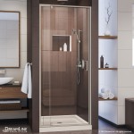 Flex 32 in. D x 32 in. W x 74 3/4 in. H Semi-Frameless Pivot Shower Door in Brushed Nickel and Center Drain Biscuit Base