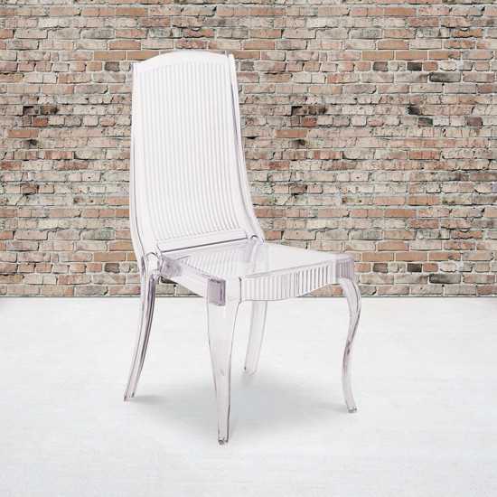 Flash Elegance Crystal Ice Stacking Chair with Full Back Vertical Line Design