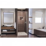 Flex 36 in. D x 36 in. W x 74 3/4 in. H Semi-Frameless Pivot Shower Door in Brushed Nickel and Center Drain Biscuit Base