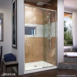 Flex 32 in. D x 42 in. W x 74 3/4 in. H Semi-Frameless Shower Door in Brushed Nickel with Center Drain White Base Kit