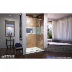 Flex 32 in. D x 42 in. W x 74 3/4 in. H Semi-Frameless Shower Door in Brushed Nickel with Center Drain White Base Kit