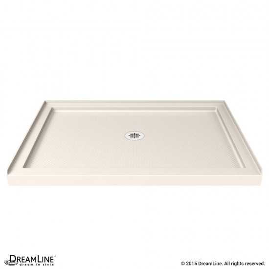 Flex 34 in. D x 42 in. W x 74 3/4 in. H Semi-Frameless Shower Door in Brushed Nickel with Center Drain Biscuit Base Kit