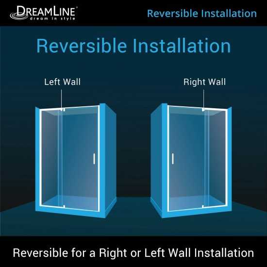 Flex 30 in. D x 60 in. W x 74 3/4 in. H Semi-Frameless Shower Door in Brushed Nickel with Right Drain Biscuit Base Kit