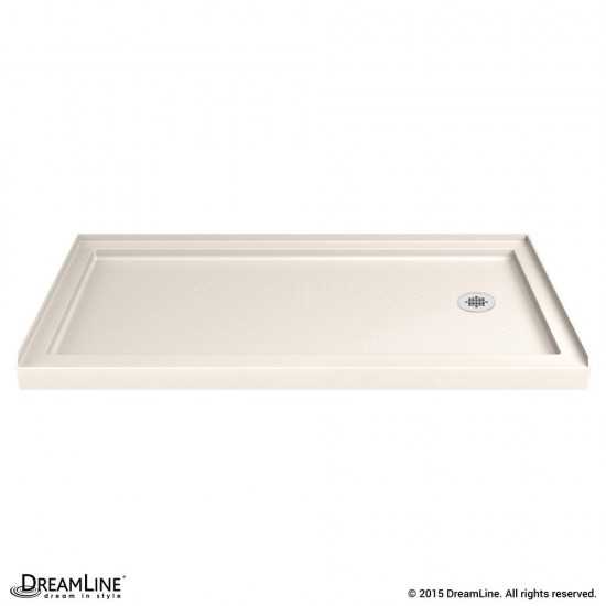 Flex 30 in. D x 60 in. W x 74 3/4 in. H Semi-Frameless Shower Door in Brushed Nickel with Right Drain Biscuit Base Kit