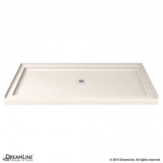 Flex 32 in. D x 60 in. W x 74 3/4 in. H Semi-Frameless Shower Door in Brushed Nickel with Center Drain Biscuit Base Kit