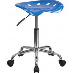 Vibrant Bright Blue Tractor Seat and Chrome Stool