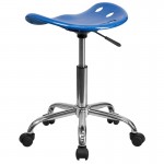 Vibrant Bright Blue Tractor Seat and Chrome Stool