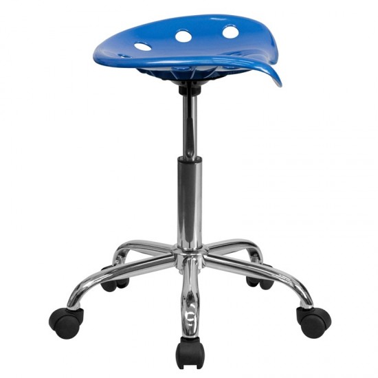 Vibrant Bright Blue Tractor Seat and Chrome Stool