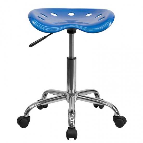 Vibrant Bright Blue Tractor Seat and Chrome Stool