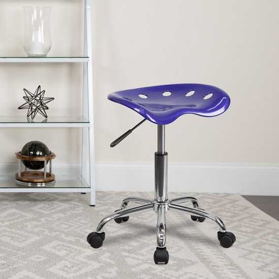 Vibrant Deep Blue Tractor Seat and Chrome Stool