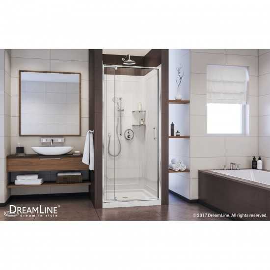 Flex 36 in. D x 36 in. W x 76 3/4 in. H Semi-Frameless Shower Door in Chrome with White Base and Backwalls