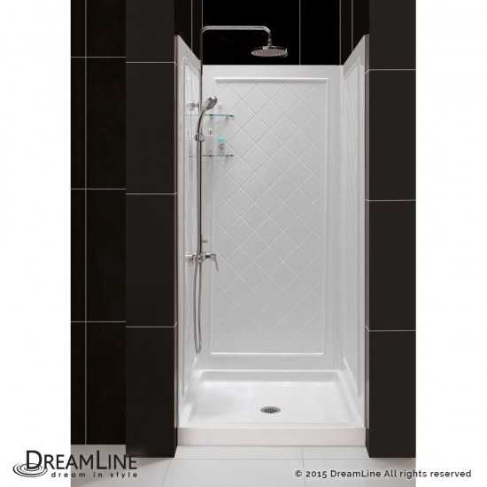 Flex 36 in. D x 36 in. W x 76 3/4 in. H Semi-Frameless Shower Door in Chrome with White Base and Backwalls