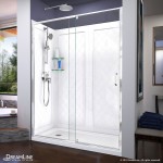 Flex 30 in. D x 60 in. W x 76 3/4 in. H Semi-Frameless Shower Door in Chrome with Left Drain White Base and Backwalls