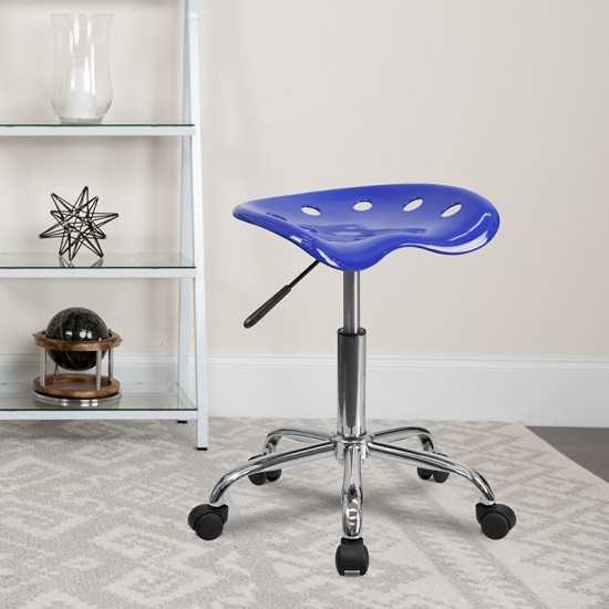 Vibrant Nautical Blue Tractor Seat and Chrome Stool