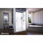 Flex 36 in. D x 48 in. W x 76 3/4 in. H Semi-Frameless Shower Door in Brushed Nickel with Center Drain Base, Backwalls