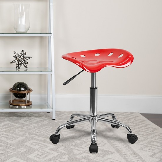 Vibrant Red Tractor Seat and Chrome Stool