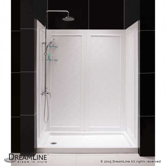 Flex 36 in. D x 60 in. W x 76 3/4 in. H Semi-Frameless Shower Door in Brushed Nickel with Center Drain Base, Backwalls