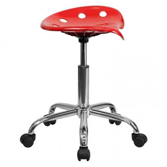 Vibrant Red Tractor Seat and Chrome Stool