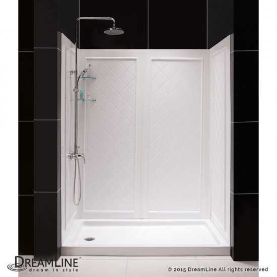 Flex 36 in. D x 60 in. W x 76 3/4 in. H Semi-Frameless Shower Door in Brushed Nickel with Right Drain Base and Backwalls