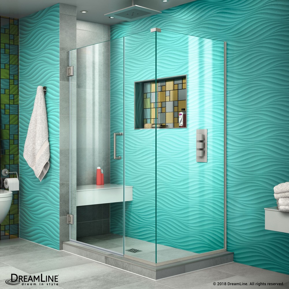 Unidoor Plus 40 1/2 in. W x 30 3/8 in. D x 72 in. H Frameless Hinged Shower Enclosure in Brushed Nickel