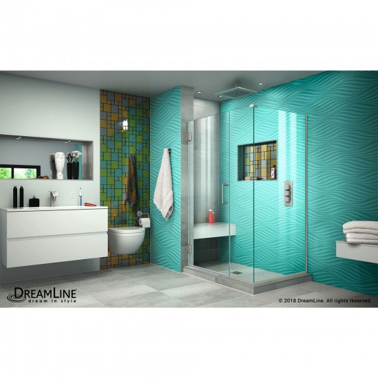 Unidoor Plus 40 1/2 in. W x 30 3/8 in. D x 72 in. H Frameless Hinged Shower Enclosure in Brushed Nickel