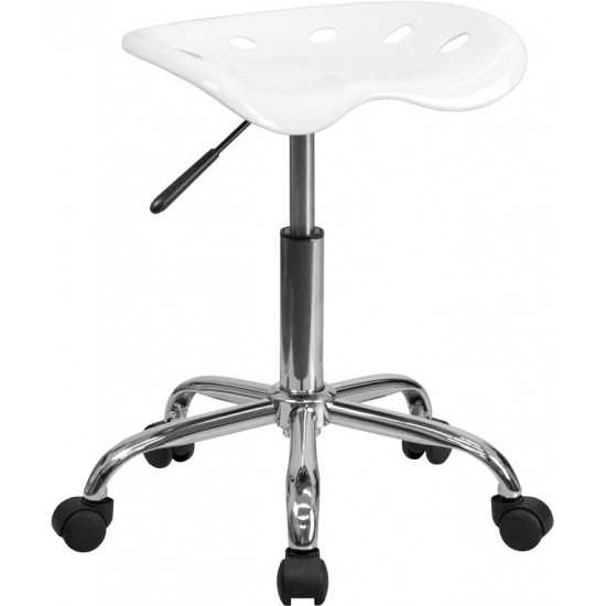 Vibrant White Tractor Seat and Chrome Stool