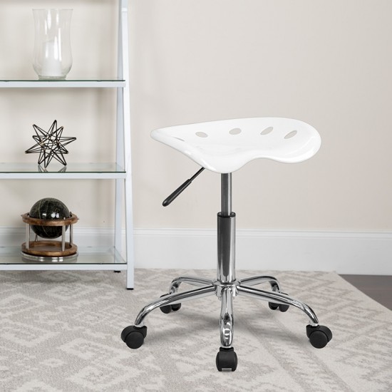 Vibrant White Tractor Seat and Chrome Stool