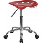 Vibrant Wine Red Tractor Seat and Chrome Stool