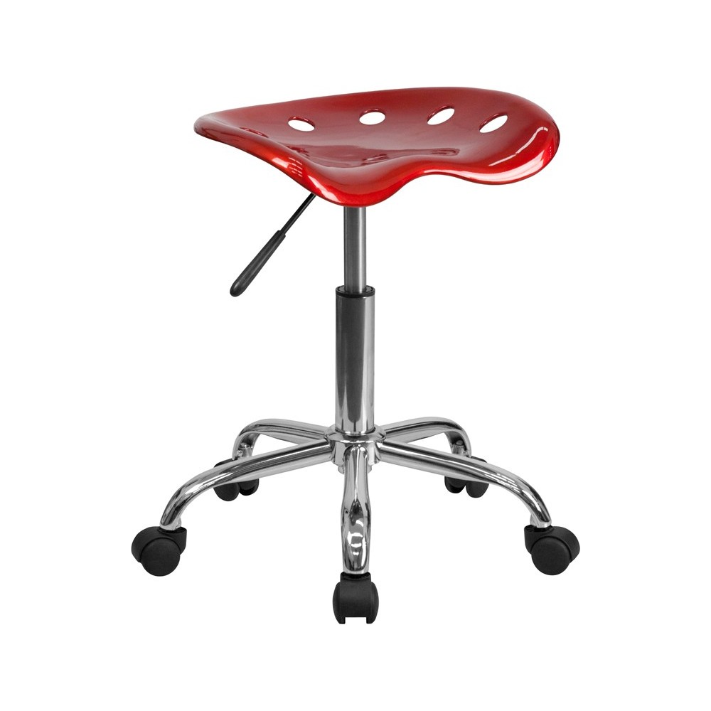 Vibrant Wine Red Tractor Seat and Chrome Stool