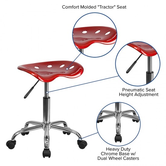 Vibrant Wine Red Tractor Seat and Chrome Stool