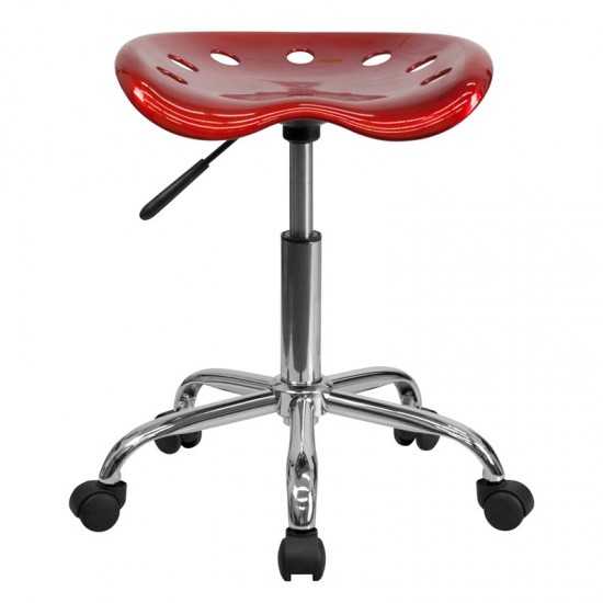 Vibrant Wine Red Tractor Seat and Chrome Stool