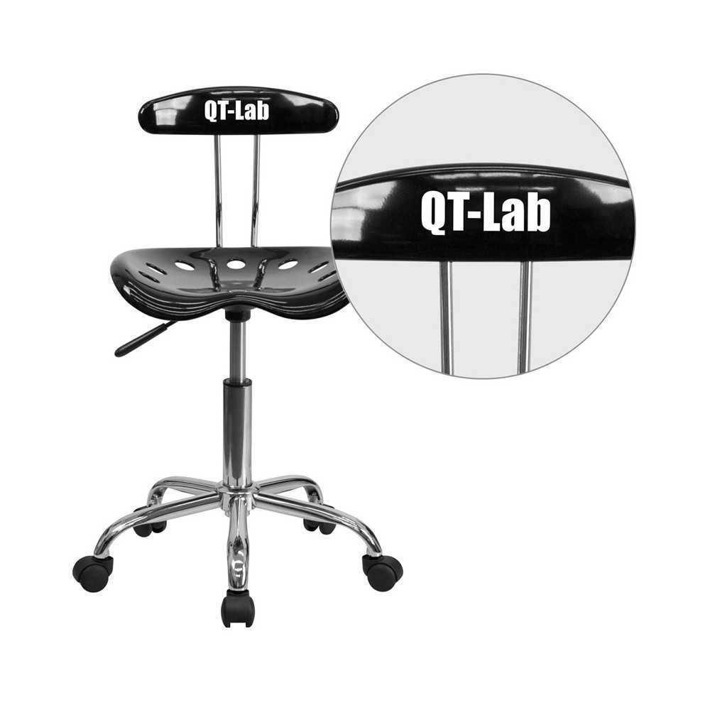 Personalized Vibrant Black and Chrome Swivel Task Office Chair with Tractor Seat