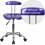 Personalized Vibrant Deep Blue and Chrome Swivel Task Office Chair with Tractor Seat