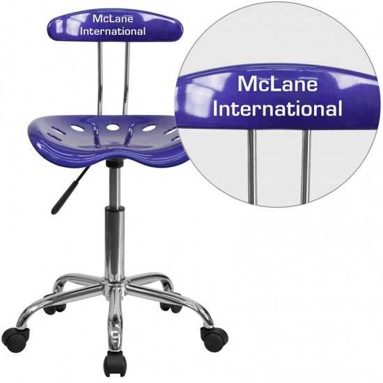 Personalized Vibrant Deep Blue and Chrome Swivel Task Office Chair with Tractor Seat