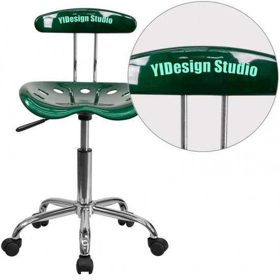 Personalized Vibrant Green and Chrome Swivel Task Office Chair with Tractor Seat