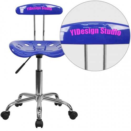 Personalized Vibrant Nautical Blue and Chrome Swivel Task Office Chair with Tractor Seat