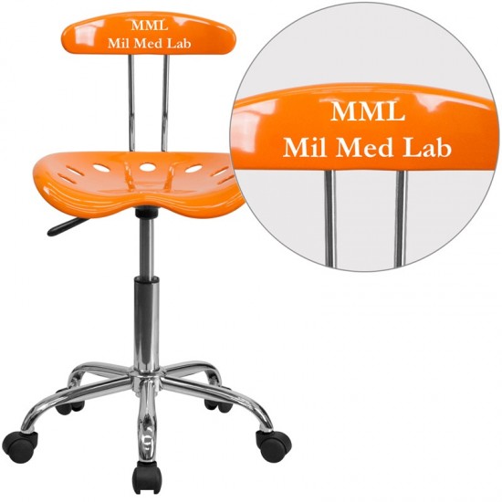 Personalized Vibrant Orange and Chrome Swivel Task Office Chair with Tractor Seat