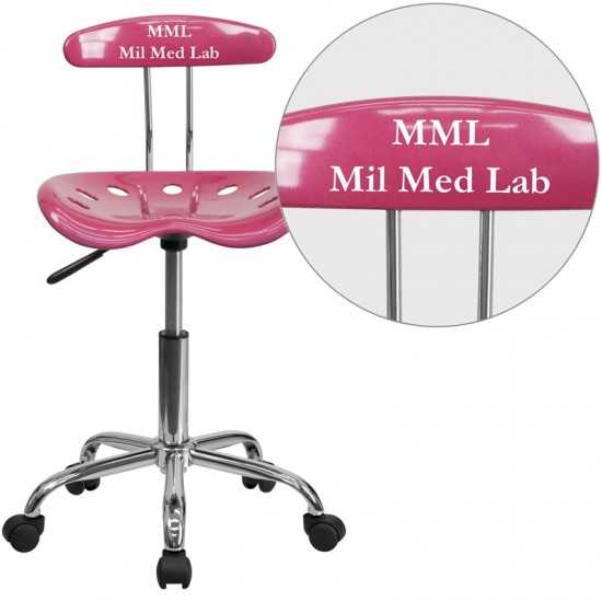 Personalized Vibrant Pink and Chrome Swivel Task Office Chair with Tractor Seat