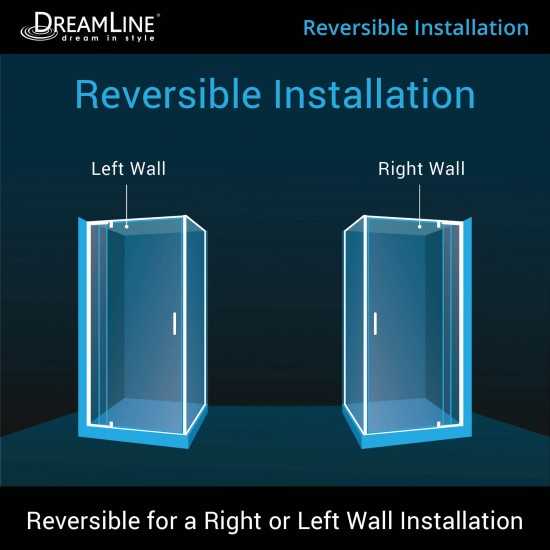Flex 36 in. D x 36 in. W x 74 3/4 in. H Semi-Frameless Pivot Shower Enclosure in Chrome with Corner Drain White Base