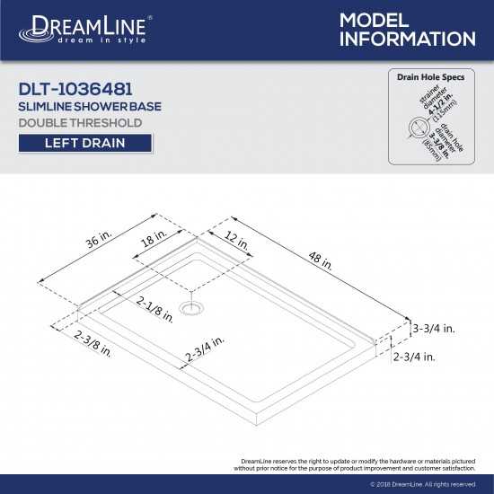 Flex 36 in. D x 48 in. W x 74 3/4 in. H Semi-Frameless Pivot Shower Enclosure in Chrome with Left Drain Biscuit Base Kit