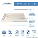 Flex 36 in. D x 48 in. W x 74 3/4 in. H Semi-Frameless Pivot Shower Enclosure in Chrome with Left Drain Biscuit Base Kit