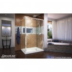 Flex 36 in. D x 48 in. W x 74 3/4 in. H Semi-Frameless Pivot Shower Enclosure in Chrome with Right Drain White Base Kit