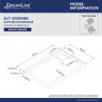 Flex 36 in. D x 48 in. W x 74 3/4 in. H Semi-Frameless Pivot Shower Enclosure in Chrome with Right Drain White Base Kit