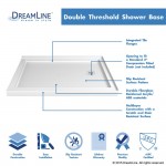 Flex 36 in. D x 48 in. W x 74 3/4 in. H Semi-Frameless Pivot Shower Enclosure in Chrome with Right Drain White Base Kit